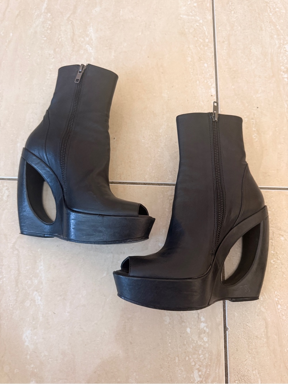 Ann Demeulemeester Cut Out Negative Space Wedge Peep Toe Shoe RARE EU 37 1/2 - Picture 3 of 8